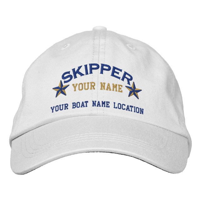 Personalized Sailing Skipper Stars Embroidered Baseball Cap (Front)