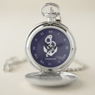 Personalized Sailor Anchor With Roman Numerals Pocket Watch