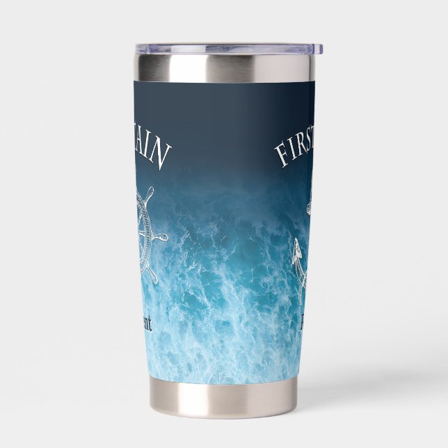Personalized Sailor Couple Tumbler, Custom Name Insulated Tumbler (Left)