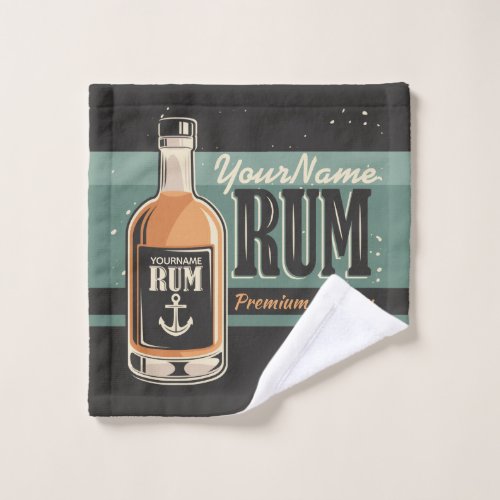 Personalized Sailor Rum Liquor Bottle Retro Sign Bath Towel Set