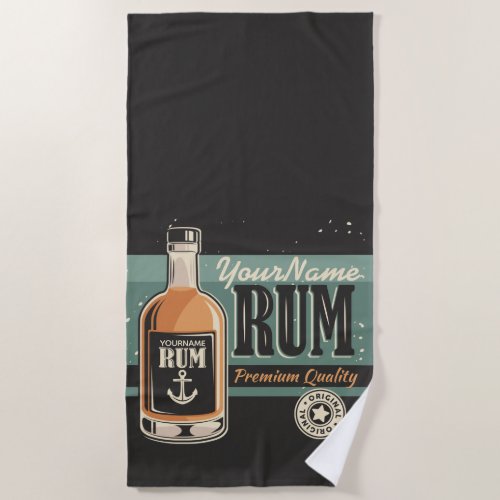 Personalized Sailor Rum Liquor Bottle Retro Sign  Beach Towel