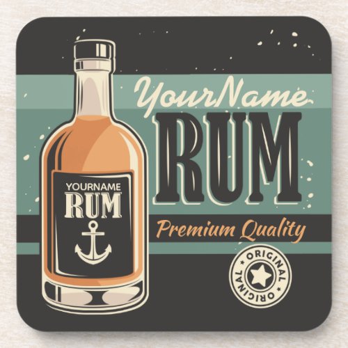 Personalized Sailor Rum Liquor Bottle Retro Sign  Beverage Coaster