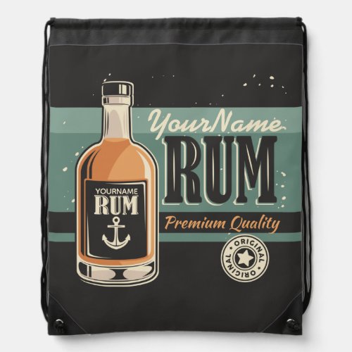 Personalized Sailor Rum Liquor Bottle Retro Sign  Drawstring Bag