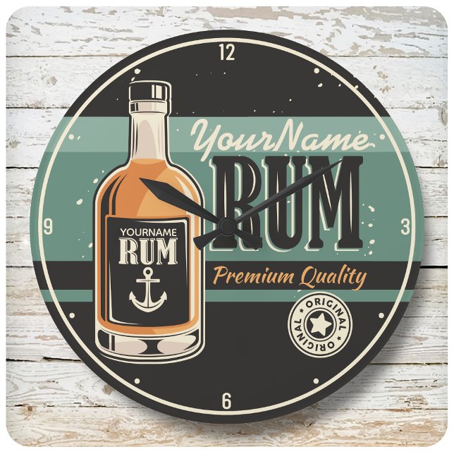 Personalized Sailor Rum Liquor Bottle Retro Sign Large Clock (Creator Uploaded)