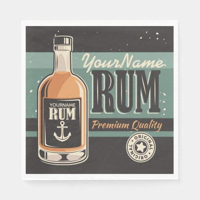 Personalized Sailor Rum Liquor Bottle Retro Sign  Napkins (Front)