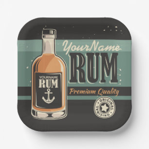 Personalized Sailor Rum Liquor Bottle Retro Sign Paper Plates