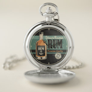 Personalized Sailor Rum Liquor Bottle Retro Sign Pocket Watch