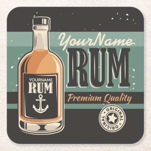 Personalized Sailor Rum Liquor Bottle Retro Sign  Square Paper Coaster
