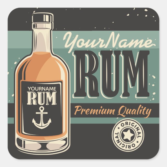 Personalized Sailor Rum Liquor Bottle Retro Sign  Square Sticker (Front)