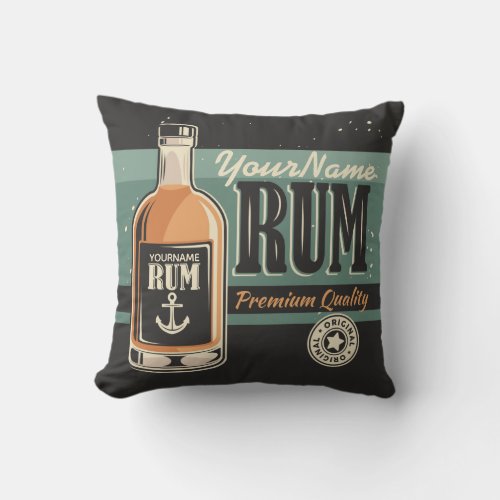 Personalized Sailor Rum Liquor Bottle Retro Sign Throw Pillow