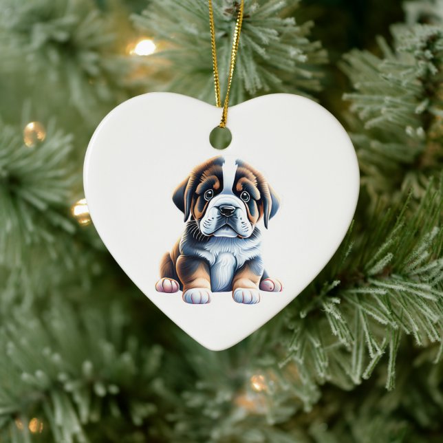 Personalized Saint Bernard Puppy Ceramic Ornament (Tree)
