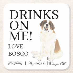 Personalized Saint Bernard Wedding Square Paper Coaster