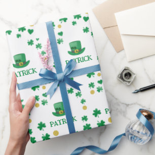 Personalized Saint Patricks Leprechaun Clover Wrapping Paper
