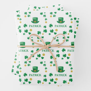 Personalized Saint Patricks Leprechaun Clover Wrapping Paper Sheets