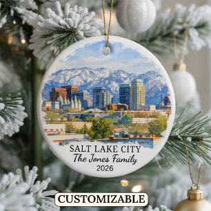 Personalized Salt Lake City Ornament, Custom Utah Ceramic Ornament