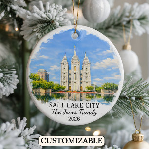 Personalized Salt Lake City Ornament, Custom Utah Ceramic Ornament