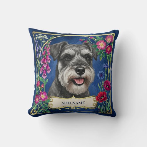 Personalized Salt & Pepper Schnauzer Blue Cushion
