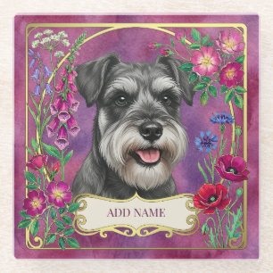 Personalized Salt & Pepper Schnauzer Pink Coaster