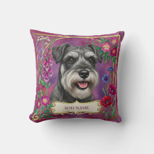 Personalized Salt & Pepper Schnauzer Pink Cushion