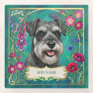 Personalized Salt & Pepper Schnauzer Teal Coaster
