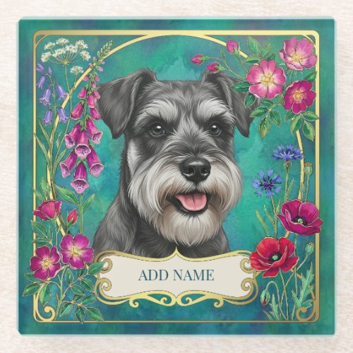 Personalized Salt & Pepper Schnauzer Teal Coaster