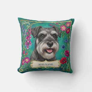 Personalized Salt & Pepper Schnauzer Teal Cushion