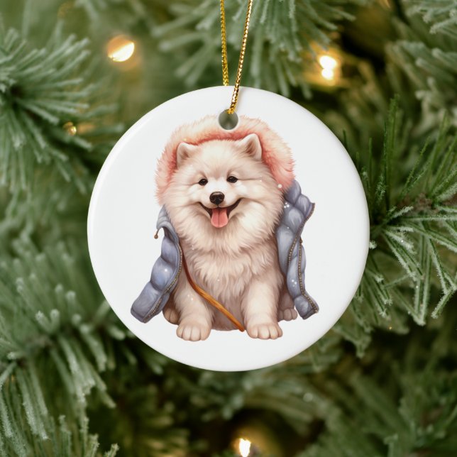 Personalized Samoyed Dog Ceramic Ornament (Tree)