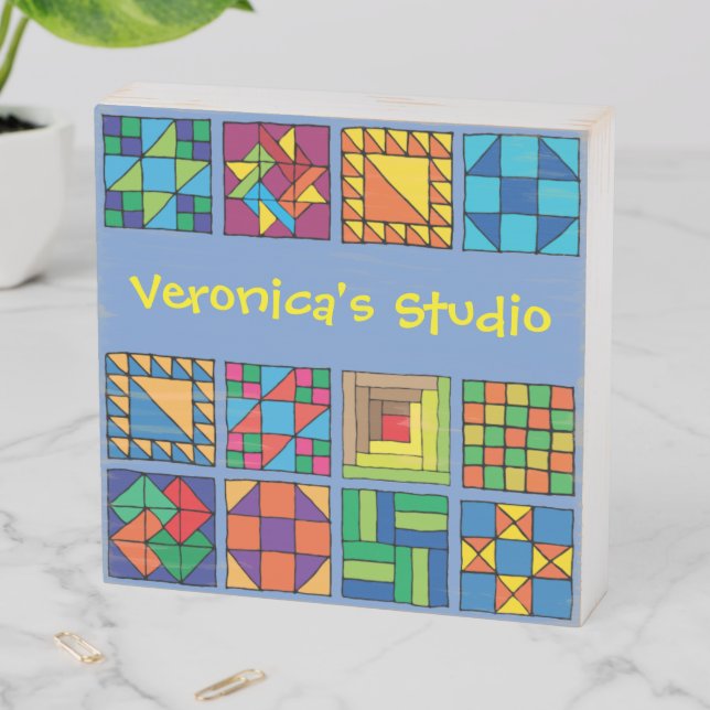 Personalized Sampler Quilt Design Wooden Box Sign (In Situ Horizontal)