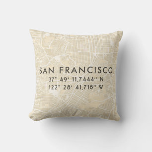 Personalized San Francisco Map Beige Throw Pillow