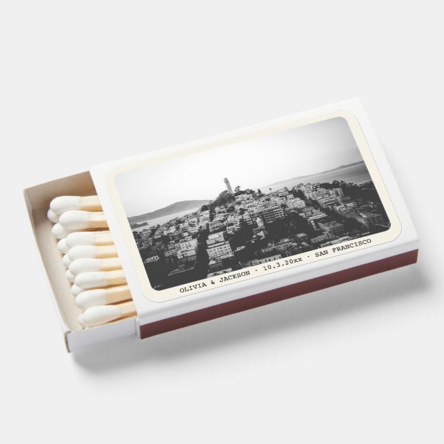 Personalized San Francisco Wedding North Beach Matchboxes (Front Open)
