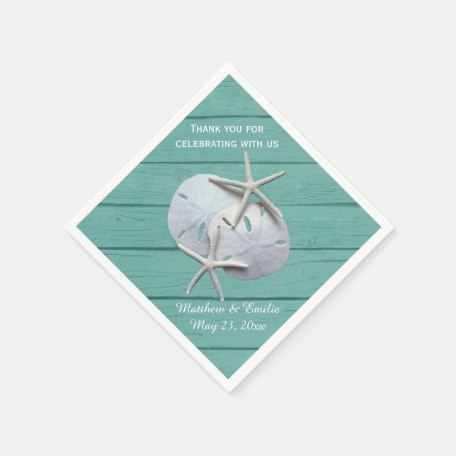 Personalized Sand Dollar Starfish Wedding Napkins (Corner)
