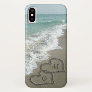 Personalized Sand Hearts on the Beach iPhone X Case