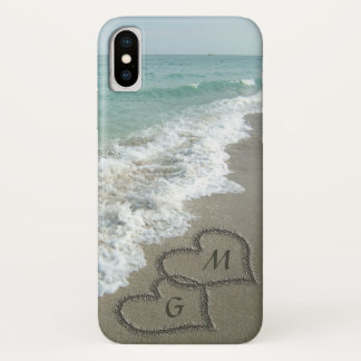 Personalized Sand Hearts on the Beach iPhone X Case