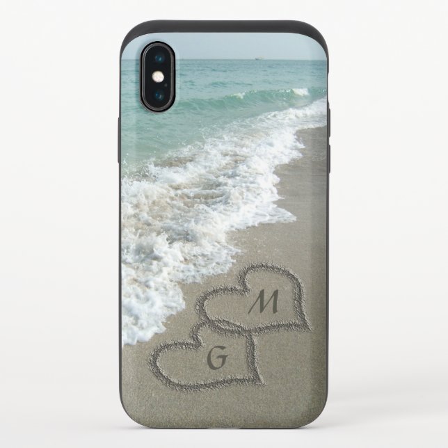Personalized Sand Hearts on the Beach Uncommon iPhone Case (Back)
