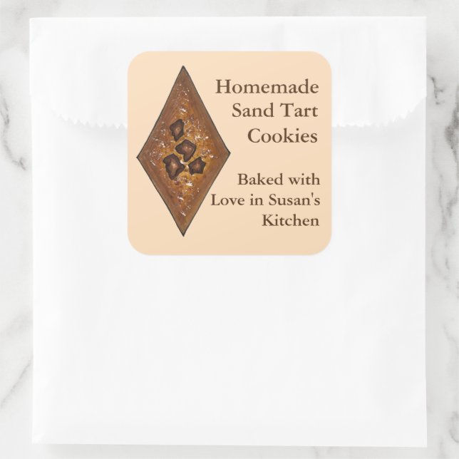 Personalized Sand Tart Christmas Cookie PA Dutch Square Sticker (Bag)