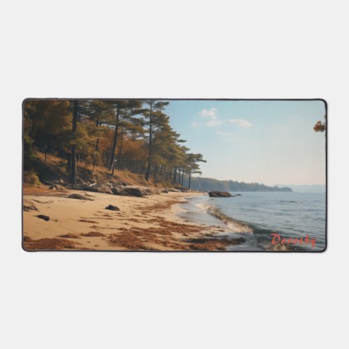 Personalized Sandy Beach with Trees Desk Mat