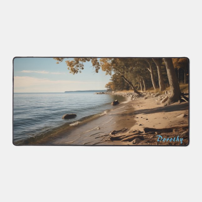 Personalized Sandy Beach with Trees Desk Mat (Front)