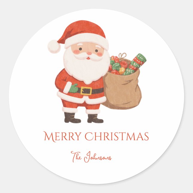Personalized Santa and gift bag Classic Round Sticker (Front)