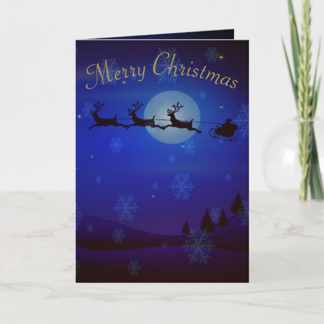 Personalized Santa and his sleigh Christmas Holiday Card (Front)