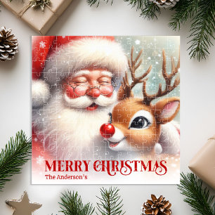 Personalized Santa and Rudolph Christmas Kids Jigsaw Puzzle