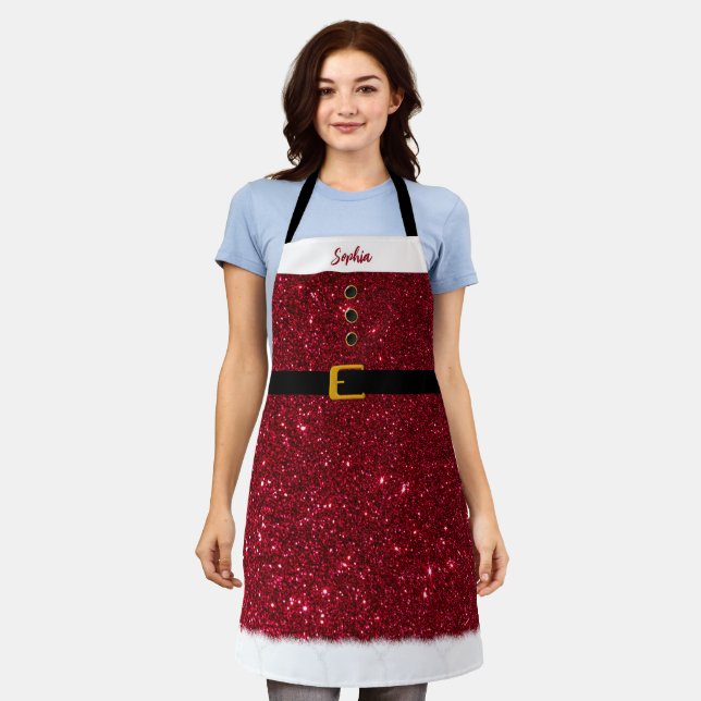 Personalized Santa Apron-Christmas-Ruby Red- Apron (Worn)