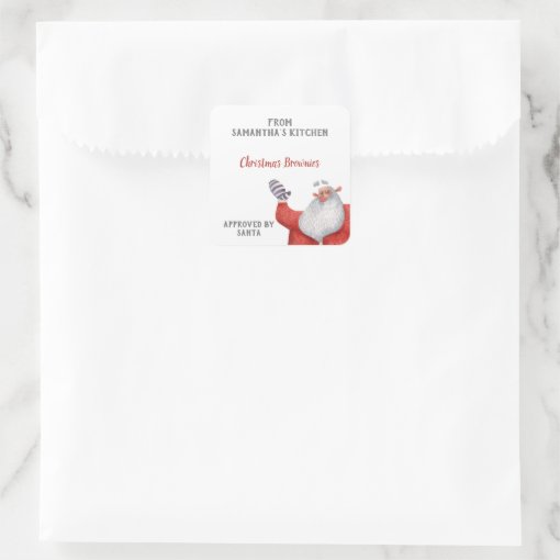 Personalized Santa Baked Goods Christmas Square Sticker | Zazzle