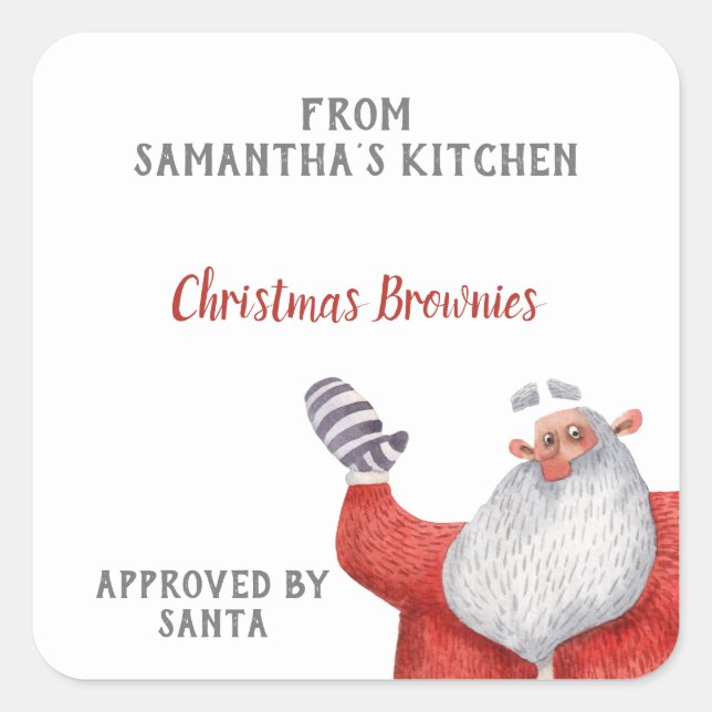 Personalized Santa Baked Goods Christmas Square Sticker (Front)