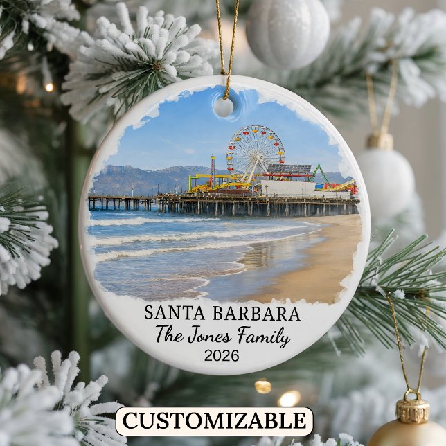 Personalized Santa Barbara Ornament, California Ceramic Ornament (Creator Uploaded)