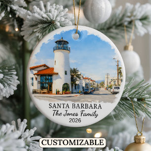 Personalized Santa Barbara Ornament, California Ceramic Ornament