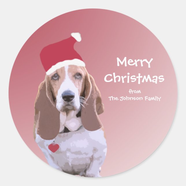 Personalized Santa Basset Hound Stickers (Front)