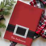 Personalized Santa Belt Holiday Kitchen Towel<br><div class="desc">Personalized Santa Belt Holiday Kitchen Towel. Cute festive red Christmas kitchen towel with a silver Santa Claus buckle. Personalize this design with your own family name or custom text.</div>