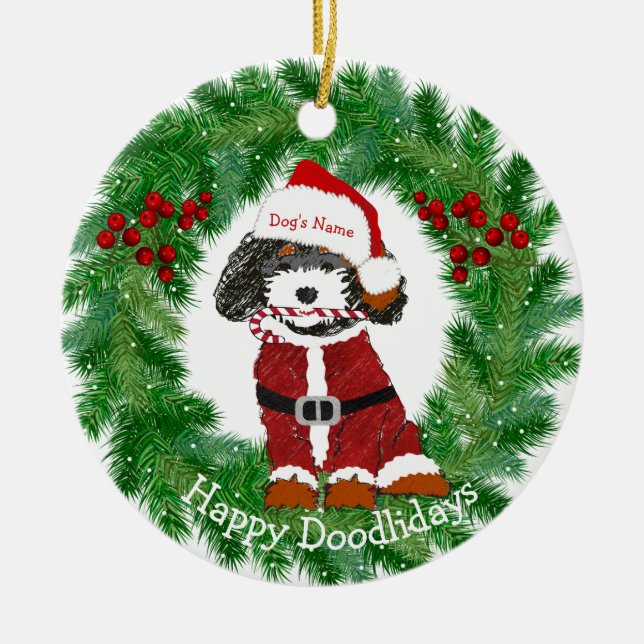 Personalized Santa Bernedoodle Ceramic Ornament (Front)