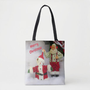 Personalized Santa Builds a Snowman Tote Bag