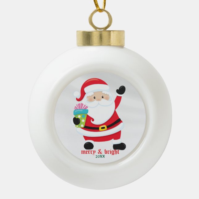 Personalized Santa Ceramic Ball -  Christmas Ornament (Front)